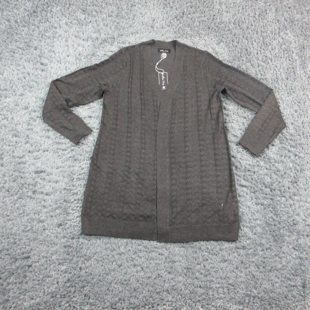Melissa Paige Cardigan Womens M Gray Cable-Knit V-Neck Open Lightweight NWT